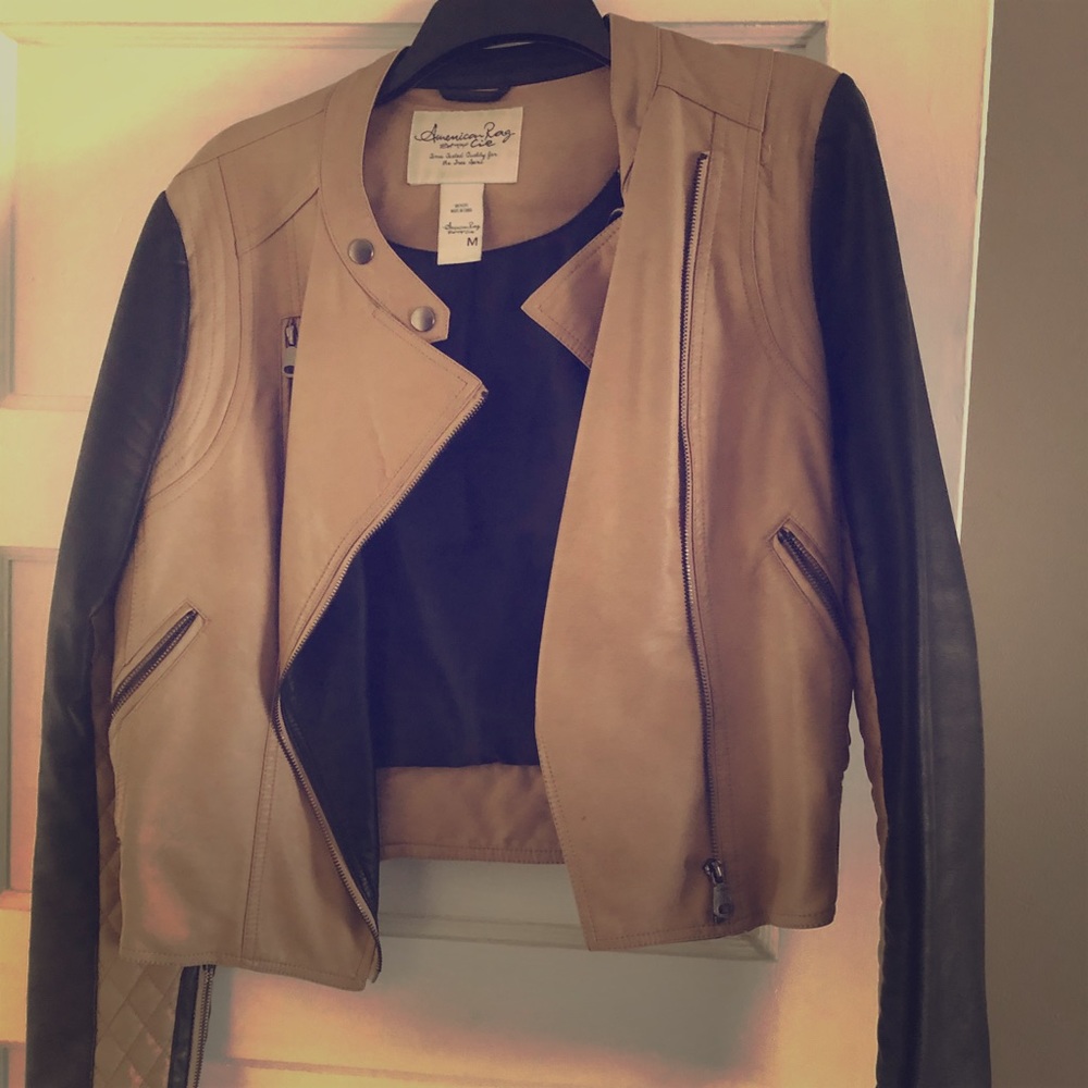 Black and brown leather jacket